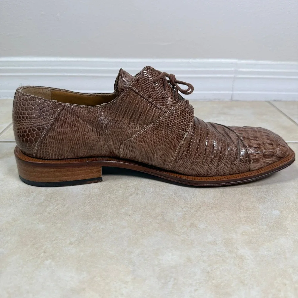 David Eden Oxford Shoes Mens 9.5 Brown Hornback Caiman Lizard Exotic Square Toe